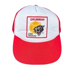 GRUMMAN Fire Trucks Red Mesh Trucker Cap Snapback Hat Firefighting‎